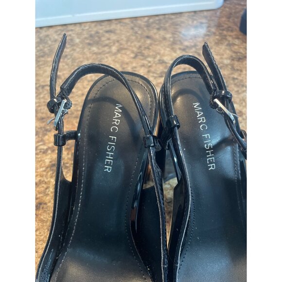 Marc Fisher Black Patent Leather Square Toe Slingback Heels For Women Size 7 1/2 - Picture 11 of 13